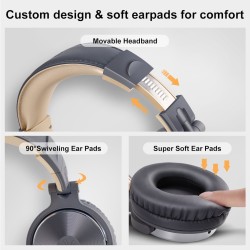 Oneodio Pro 10 Professional Wired Over Ear DJ and Studio Monitoring Headphones – Grey/Gold