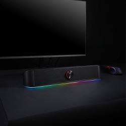 REDRAGON 2.0 Sound Bar ADIEMUS 2 x 3W RGB USB|Aux PC Gaming Speaker – Black